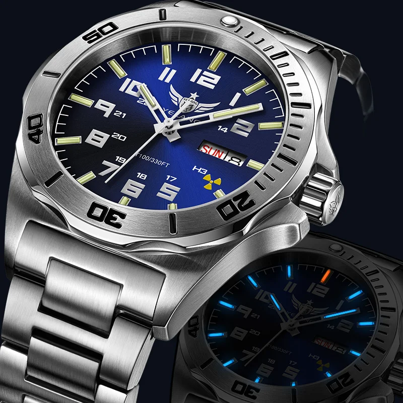 Tanie Yelang mężczyźni automatyczny zegarek mechaniczny zegarek tryt T100 japonia najwyższej ruch 24 klejnotów Sapphire obracać Dial WR100M pływać zegarek do nurkowania