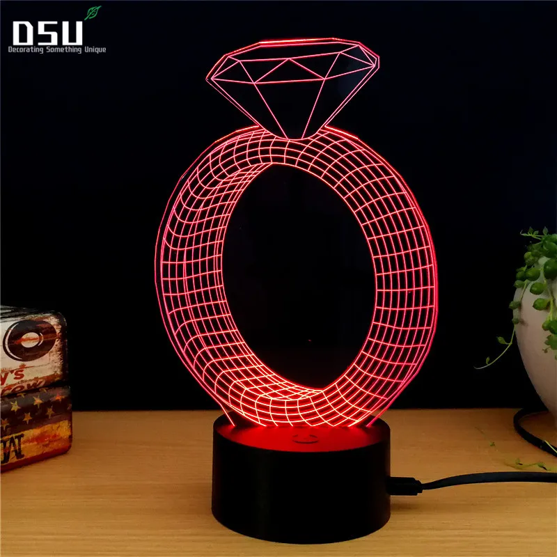 

Pretty 3D Illusion Diamond Ring ShapeTable Lamp Night Light 7 Color Lights for Valentine's Day Dear Gifts Party, Home Decor