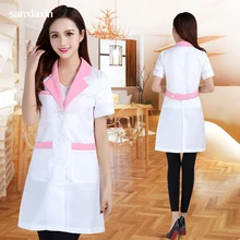 Медицинская одежда салон красоты v-образным вырезом белый лабораторный халат униформа медсестры Новое поступление Летняя Больничная форма доктора женские с короткими рукавами