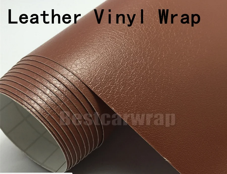 Brown Leather Vinyl Wrap Leather Film Car Sticker skin Internal