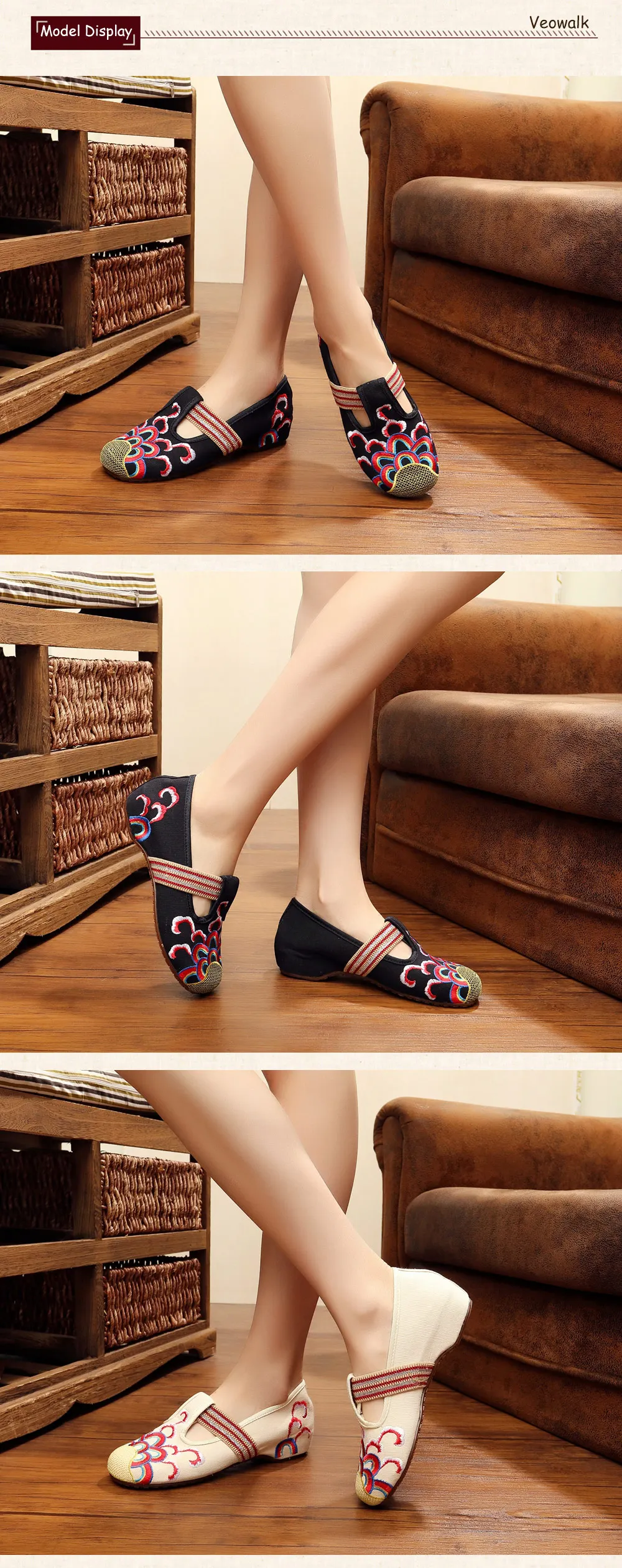 Veowalk/сезон весна-осень; женская винтажная повседневная обувь на плоской подошве в стиле «Старый Пекин»; Женская дышащая танцевальная обувь с вышивкой на мягкой подошве