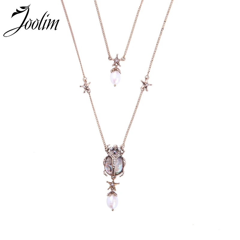 

JOOLIM Beetle 2 Rows Pendant Necklace with Pearl 2018 Alloy Insect Necklace For Women Free Shipping $30+ order