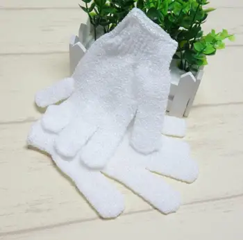 

White Nylon Body Cleaning Shower Gloves Exfoliating Bath Glove Five Fingers Bath Gloves Bathroom Supplies
