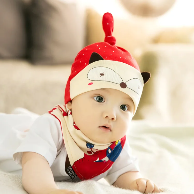 CieiK Baby Cap Bib Sets Cotton Hats for Kids Cute Cartoon Toddlers Newborn Crochet Clothing Set Photography Baby Muts beanie (7)