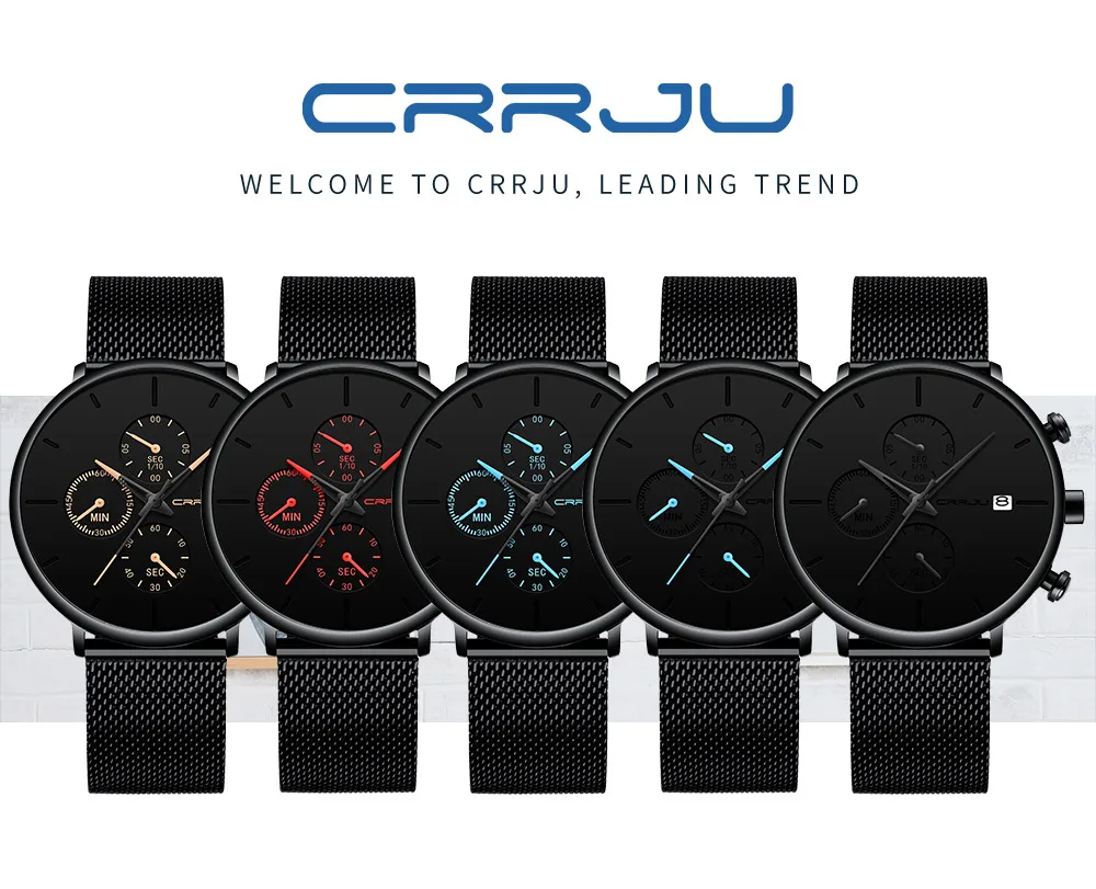 Новинка CRRJU модные простые мужские часы Топ бренд класса люкс бизнес сетчатый ремень кварцевые часы мужские спортивные наручные часы для мужчин t