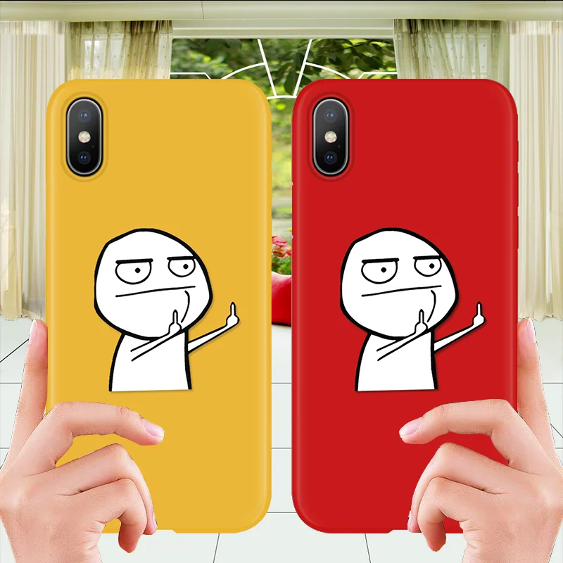

Funny Personality Middle finger man TPU Soft Case For iPhone XS MAX 7 8 6S 6 Plus Couple For iPhone XR X Cute Cartoon Cat Case