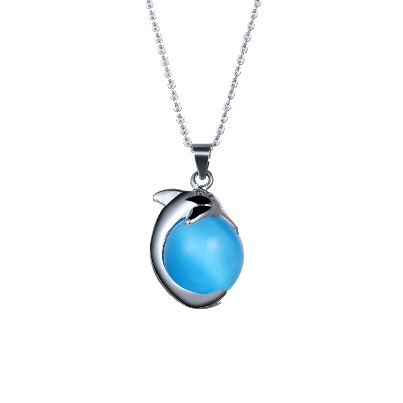 CACANA Cat Pendant Personality Glass Cat Eye Dophine Necklace Jewelry For Women