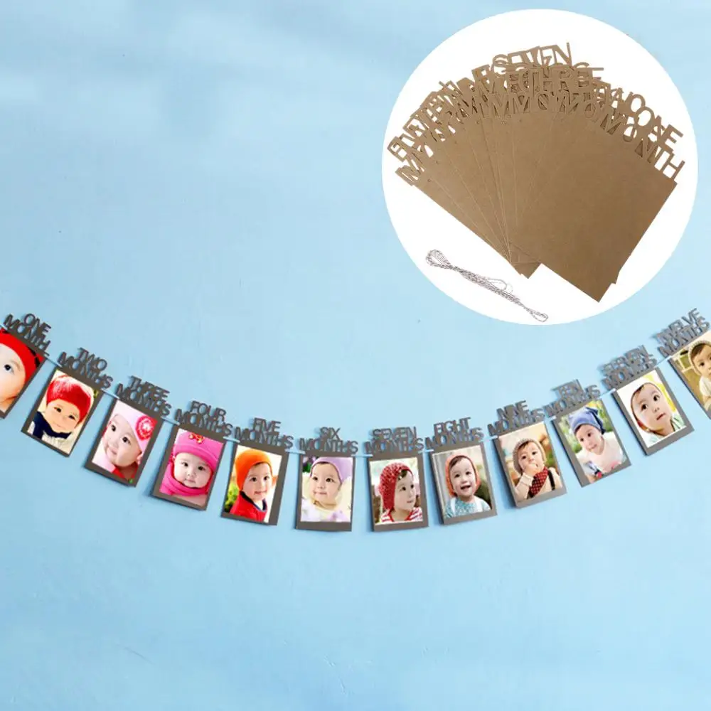 

1-12 Months Baby 1st Birthday Party Photo Frame Shower Bunting Banner Home Decor Sticker