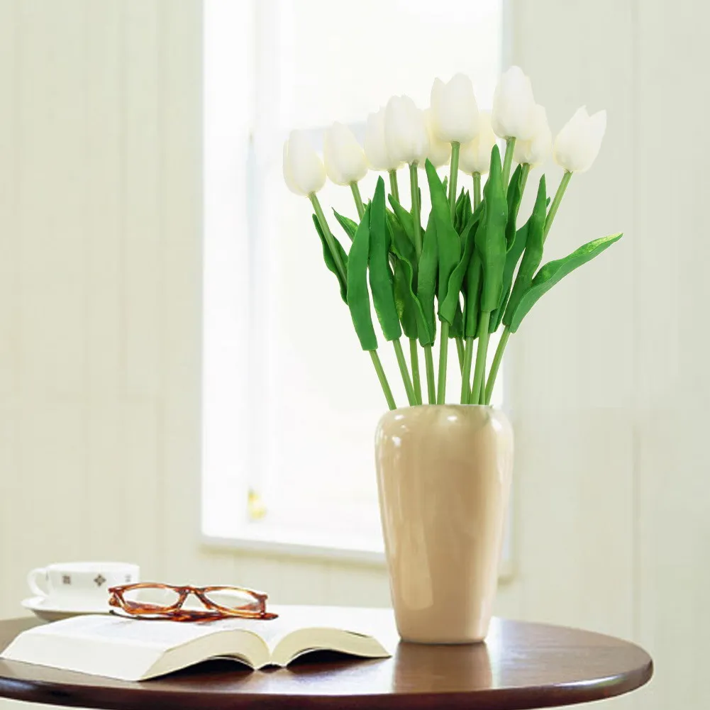 10pcs Artificial Tulip Flowers Wedding Decoration PU Leather Tulip Flower Bouquet for Wedding Party Decoration Decorative Flower 12