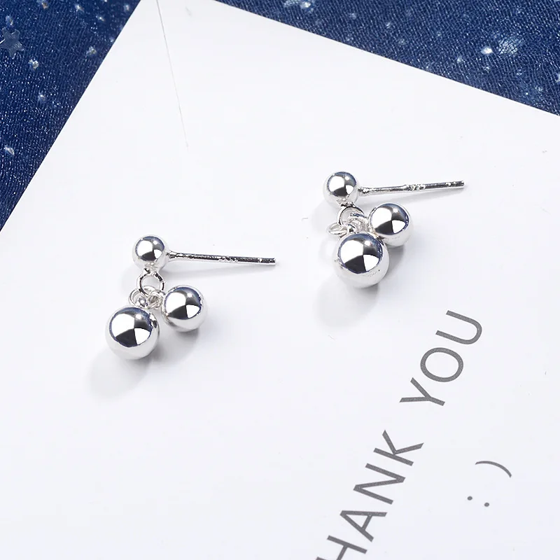 beads silver earring 100% 925 Sterling silver Jewelry fashion Hypoallergenic Stud earrings for women girl gift