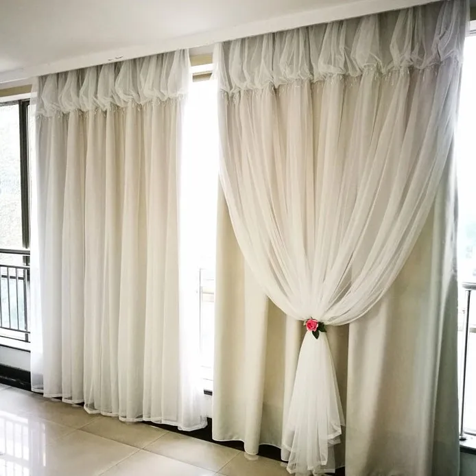 Tassels Head Top Blackout Curtain (Curtain+Voile Sheer Tulle)