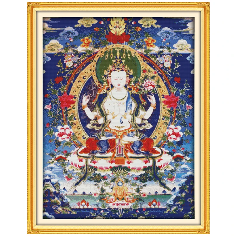 

Guanyin with Four Arms Patterns Counted Cross Stitch 11CT 14CT Cross Stitch Sets Chinese Cross-stitch Kits Embroidery Needlework