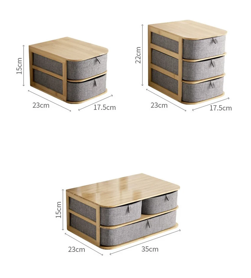 Bamboo Wood Gray Storage Drawer Desktop Nordic Sundries Superimposable Cloth Storage Box Makeup Container Home Organizer Decor
