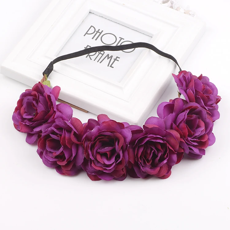 

Handmade Rose Flower Headband Woman Girls Flower Headwear Wedding Party Bride Flower Crowns Hair Accessories Christmas gift