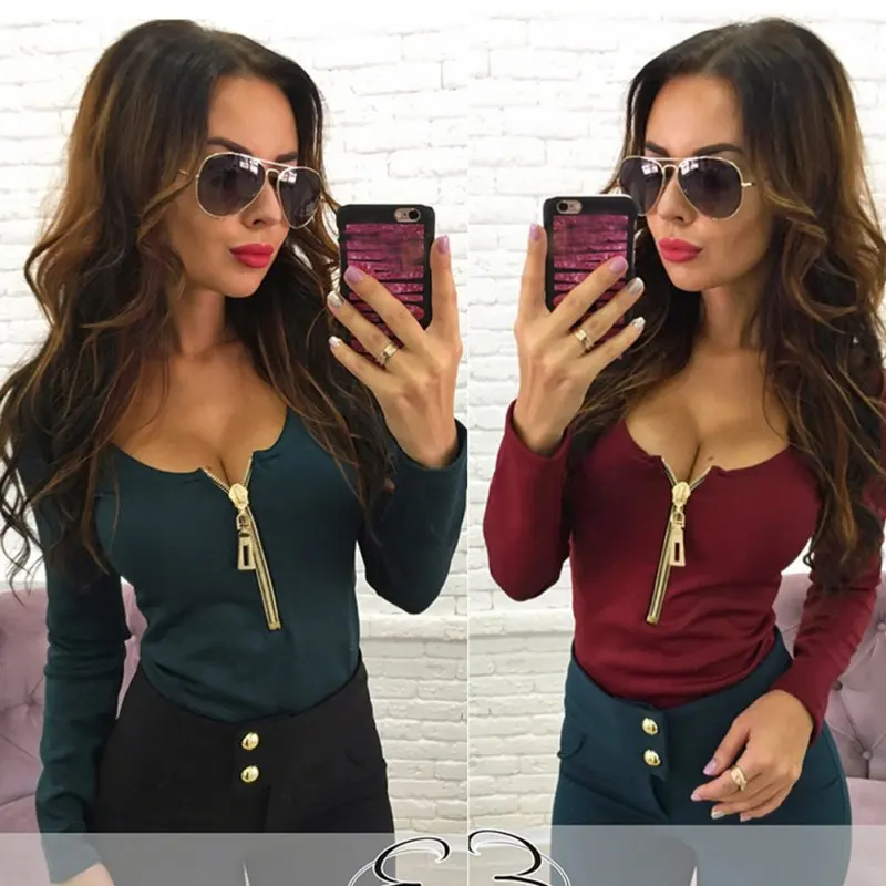 Autumn Fashion Women Zippers Tee Shirt Cozy Long Sleeve O-neck Tops Sexy Wool Black Red T-Shirt Leisure Pullovers Autumn Fashion Women Zippers Tee Shirt Cozy Long Sleeve O-neck Tops Sexy Wool Black Red T-Shirt Leisure Pullovers