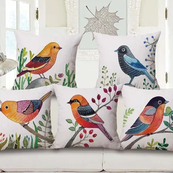 

ZXZXOON Decorative throw pillow case cover animals lovely bird cotton linen cushion cover for sofa home capa de almofadas 45cm