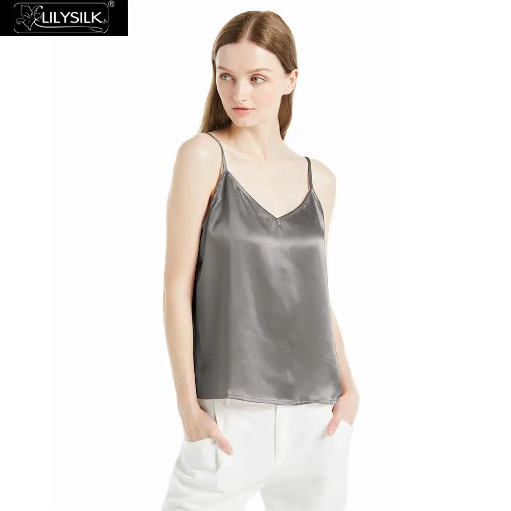 

LilySilk Top Camisole V Neck Tank Vest Short Women Silk Front and Back 22MM Summer Ladies Free Shipping