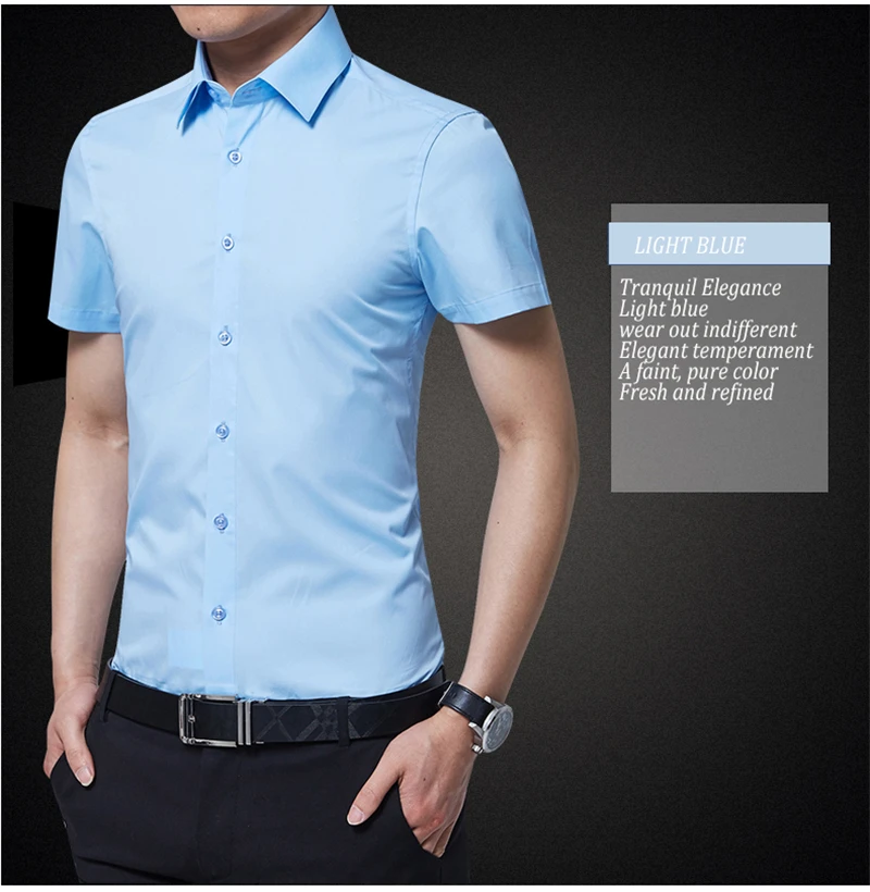 BROWON Brand New Formal Shirt Men Short Sleeve Shirt Turn Down Color Slim Fit Casual Shirt Plus Size M-5XL Camisa Masculina13