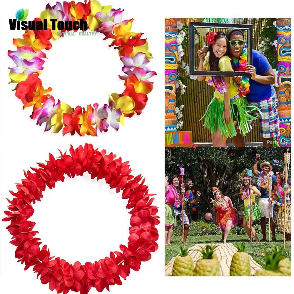 Гавайское ожерелье с визуальным прикосновением, венки, цветочная гирлянда, тропические Луау, вечерние, пляжный костюм хула, анадем, аксессуар для свадьбы, дня рождения
