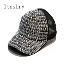 Жемчуг горный хрусталь модная бейсбольная шапка с полями женские бейсболки джинсовые джинсы хип хоп женские ковбойские Роскошные бейсболки