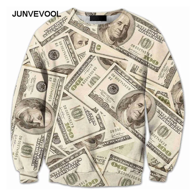 Sudadera 3D dólares de dinero Hoodies hombres Fitness