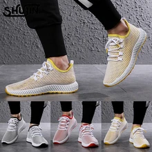 SHUJIN/мужская спортивная обувь; сезон весна-осень; мужские кроссовки из вулканизированной сетки без шнуровки на плоской подошве; кроссовки для бега; Повседневная обувь; размеры 39-44