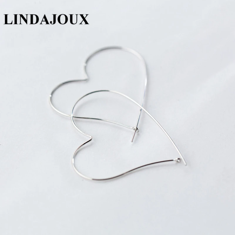 

LINDAJOUX Large 925 Sterling Silver Romantic Big Heart Hoop Earrings For Women sterling-silver-jewelry Hoops Earring