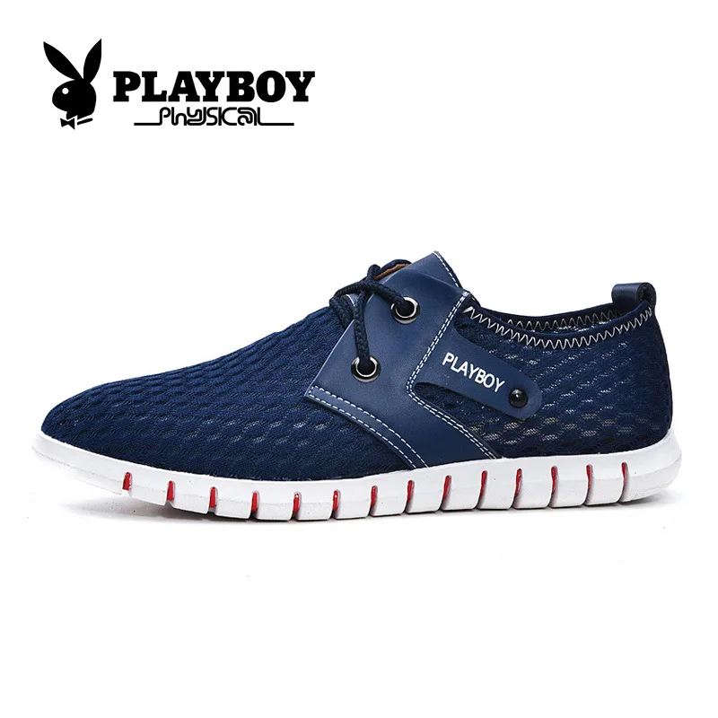 Playboy/Новинка года; Летние воздухопроницаемые мужские кроссовки; Zapatillas Deportivas; цвет серый, синий; повседневная мужская обувь - Цвет: Тёмно-синий