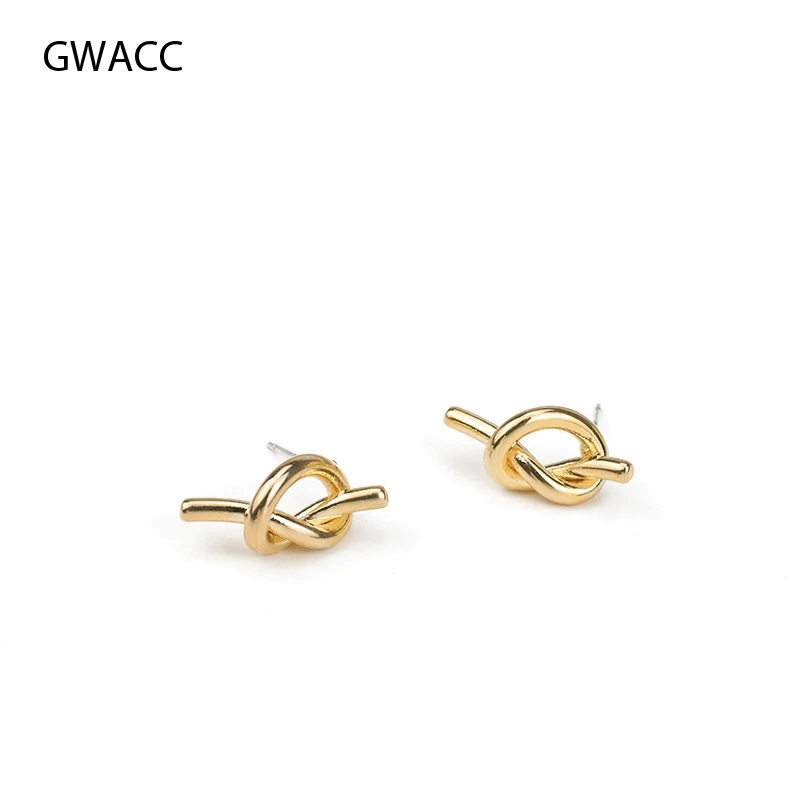 

GWACC Geometric Knot Stud Earrings For women Charm Korea Simple Gold Color Distortion Stud Earrings For Female Jewelry Gifts