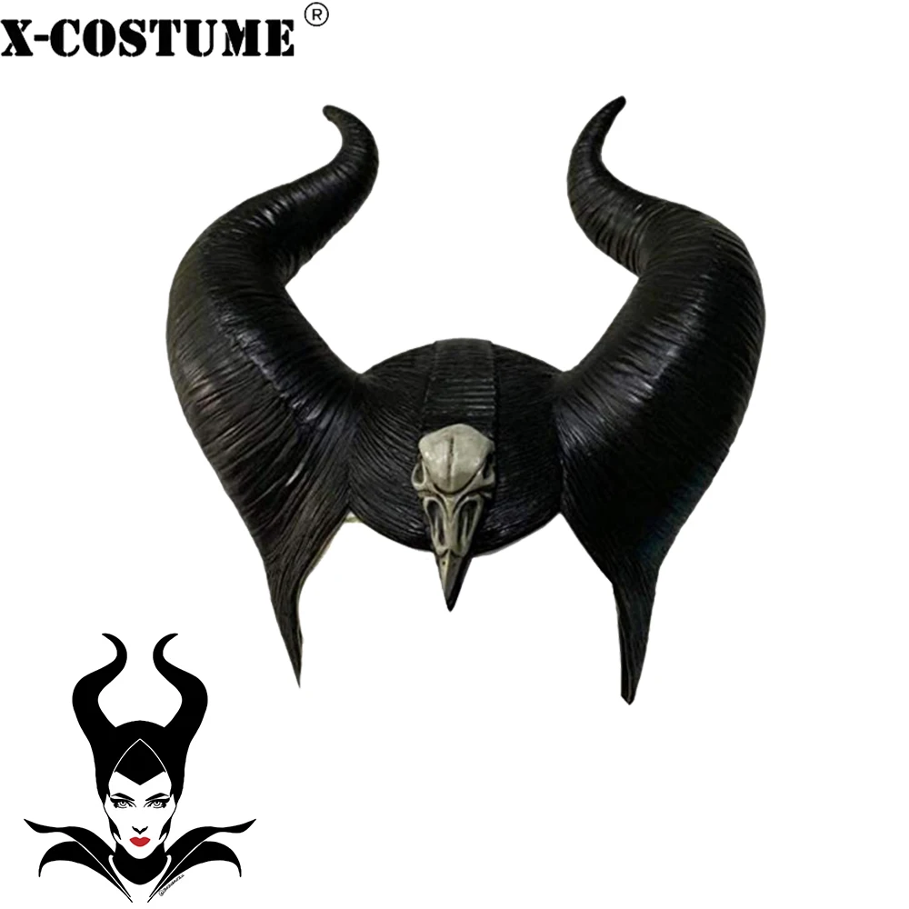 

X-COSTUME High Quality Maleficent Black Latex Headwear Black Cosplay Headwear Halloween Party Dress Accessary Women Dramatic