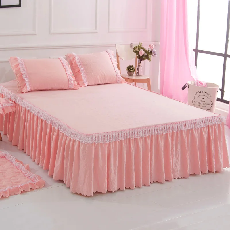 Комплект постельного белья для девочек, розовая, серая, фиолетовая, желтая простыня, простыня для близнецов, королева, король, двойной односпальный размер, Комплект постельного белья с кружевными оборками