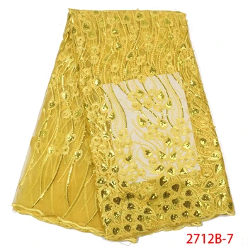 

2019 African Embroidery Tulle Lace African Lace Fabrics Yellow High Quality Sequence Lace Fabric for Wedding Dresses AMY2712B-1