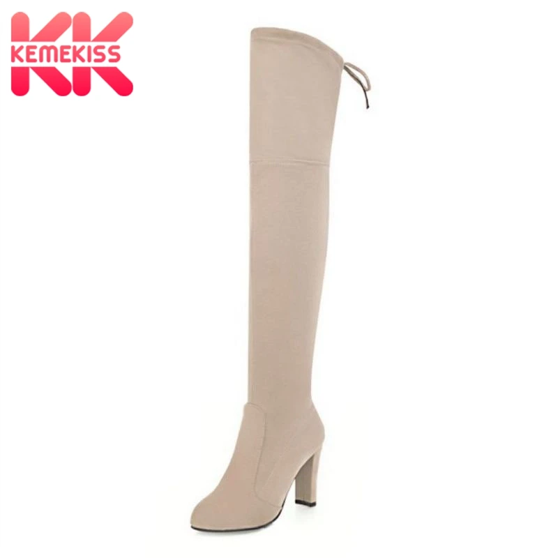 

KemeKiss 4 Colors 33-43 Women High Heel Boots Round Toe Lace Up Over Knee Women Boots Fashion Sexy Long Boots Women Footwear