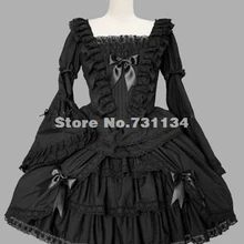 Черный труба с длинными рукавами гофрированное хлопковое платье Лолита, готический шар платье для женщин