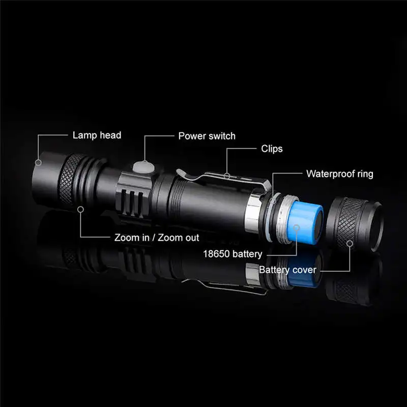 Super Bright XM-L T6 LED 3Modes Zoomable Flashlight Aluminum Torch led flashlight 18650 lanterna led t6 fanatic #3S26 (7)