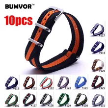 BUMVOR 10PCS Top Quality 16/ 18mm 20mm 22mm 24MM Navy White Red Diver 3 Keepers NATO Waterproof Nylon Strap Watch Band