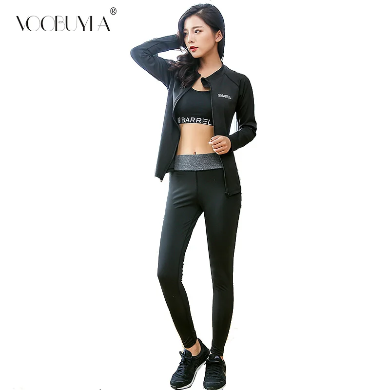 

Voobuyla 3Pcs/Set Women Tracksuits Sport Suit Quick Dry Long Sleeve Stand Jacket+Bra+Pants Jogging Fitness GYM Running Yoga Sets