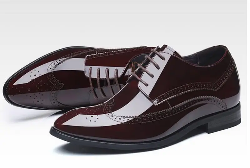 Cyabmoz/мужские туфли из натуральной кожи, визуально увеличивающие рост; мужские деловые модельные туфли с резным узором на 7 см; обувь на скрытом каблуке, увеличивающая рост, со шнуровкой