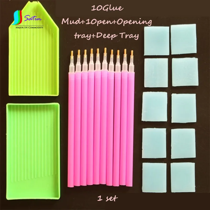 

DIY Needlework Mosaic Diamond Painting Steel Plastic Glue Mud+pen+Tray Diamond Painting Tool Kit Stick Drilling Tool S0149N