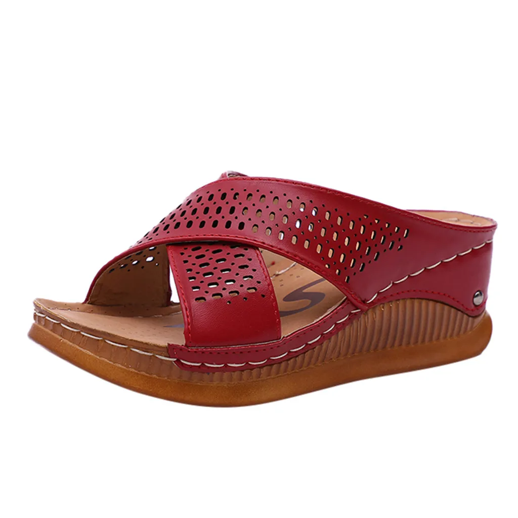 SAGACE/ г., женская модная повседневная обувь без шнуровки на высоком каблуке и толстой платформе; женская обувь на танкетке; уличные разноцветные Тапочки - Цвет: Красный