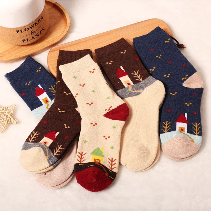 5 пар/упак. зимние шерстяные носки из кроличьего меха и хлопка для женщин милые