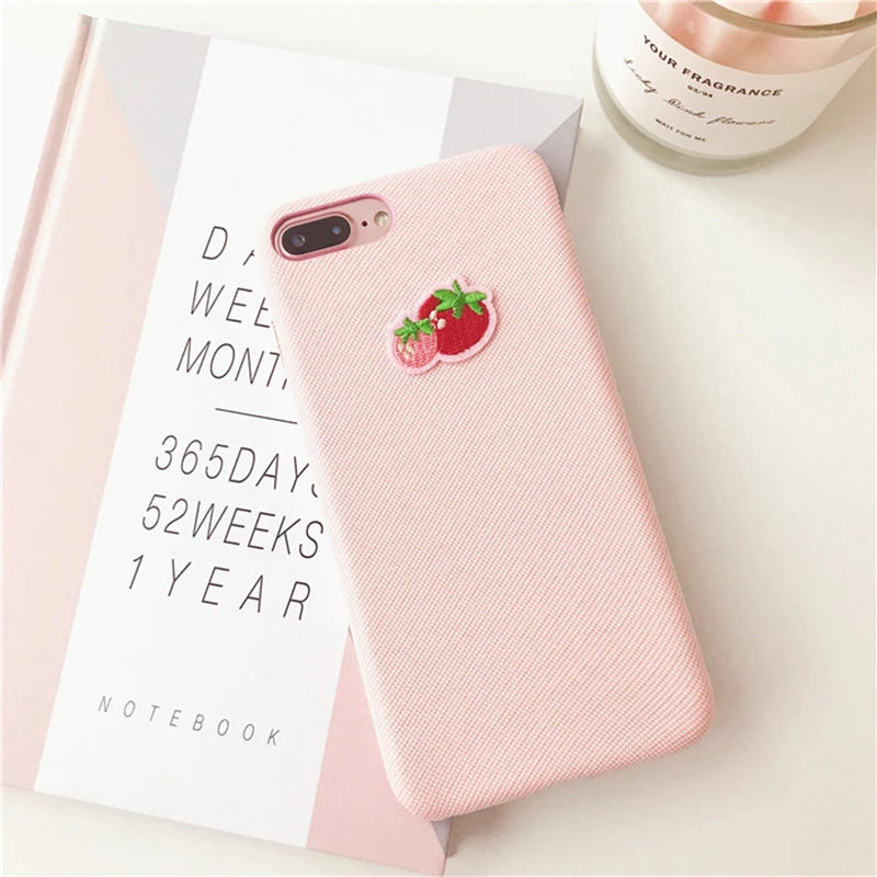 Aoweziic Small fresh strawberry For iPhone X XS MAX XR mobile phone shell embroidery flannelette protection sleeve 6S 7 8plus