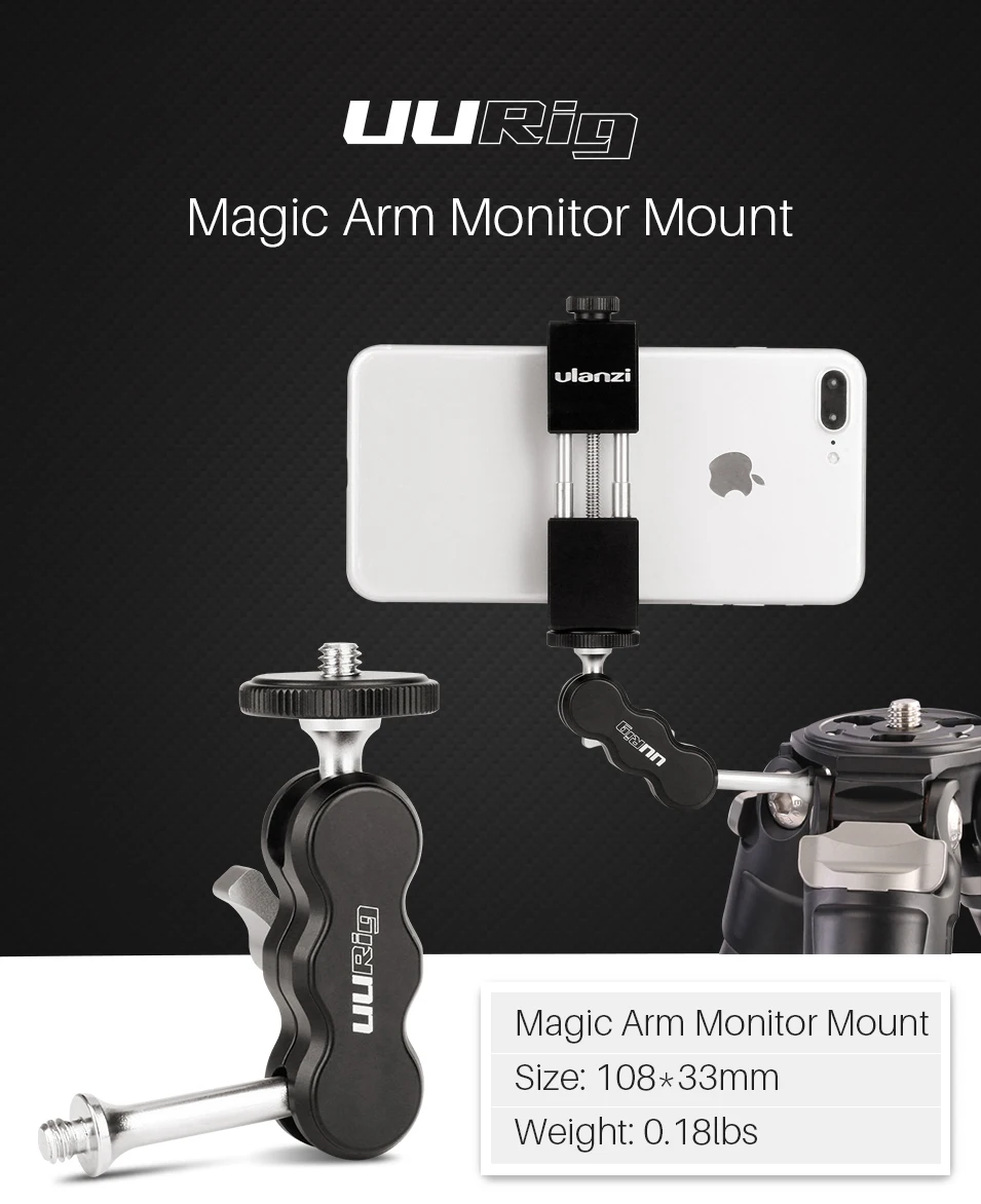 UURIG R002 Magic Arm Mount совместимые с ЧПУ двойной шаровой головкой с 1/4 ''винтом для монитор телефона Gimbal камера видео легкий штатив