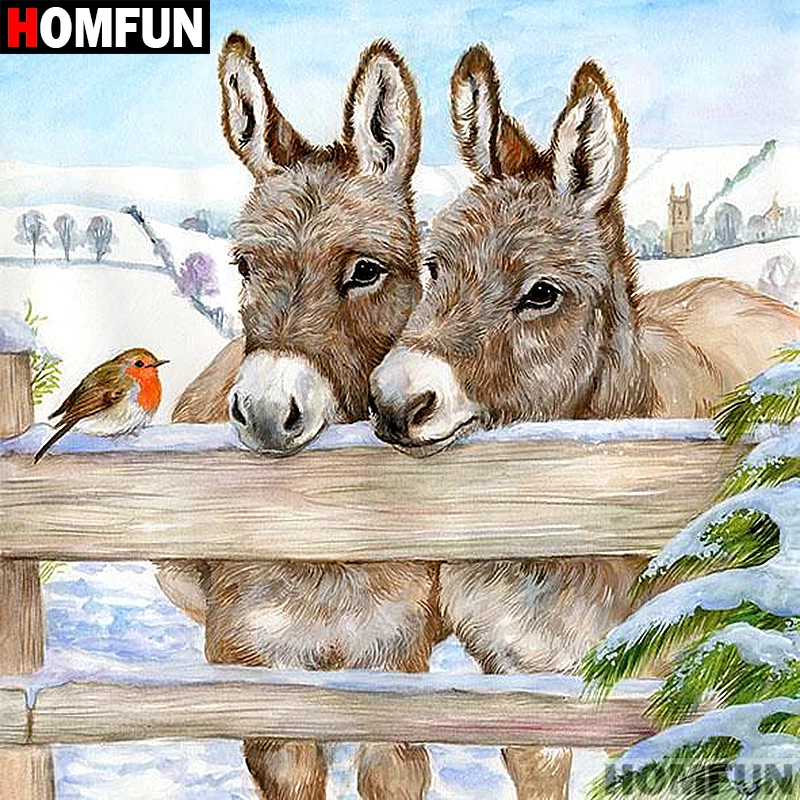 Алмазная живопись HOMFUN Ослик картина из квадратных/круглых страз 5D сделай сам