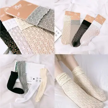 

LNRRABC Summer Sexy Retro Lace Women Girl Sweet Socks Mesh Elastic Sox Hosiery Fashion Lady Soft Black Ruffle Short Socks