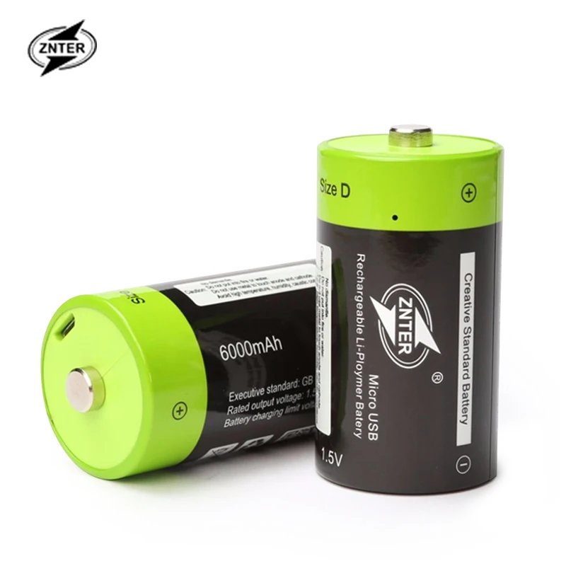 ZNTER 2 шт. 1,5 в 6000 мАч USB перезаряжаемые D батарея Recycle многоцелевой заряженный литий полимерный Play и Plug