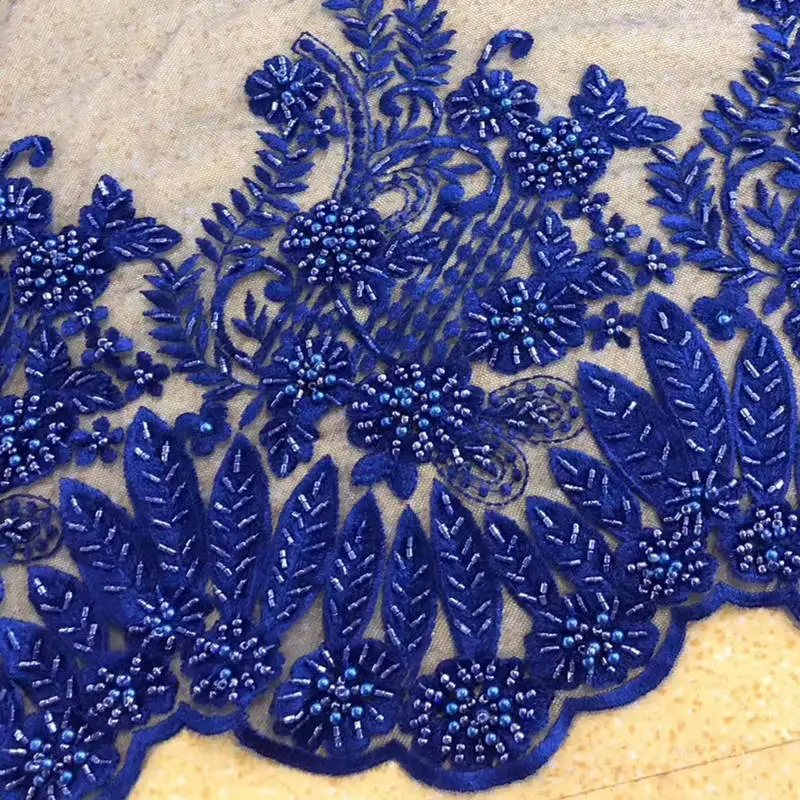 Latest Royal Blue handwork lace very Heavy African french lace wedding tulle fabric for big occasions 15 Yards/lot DG304