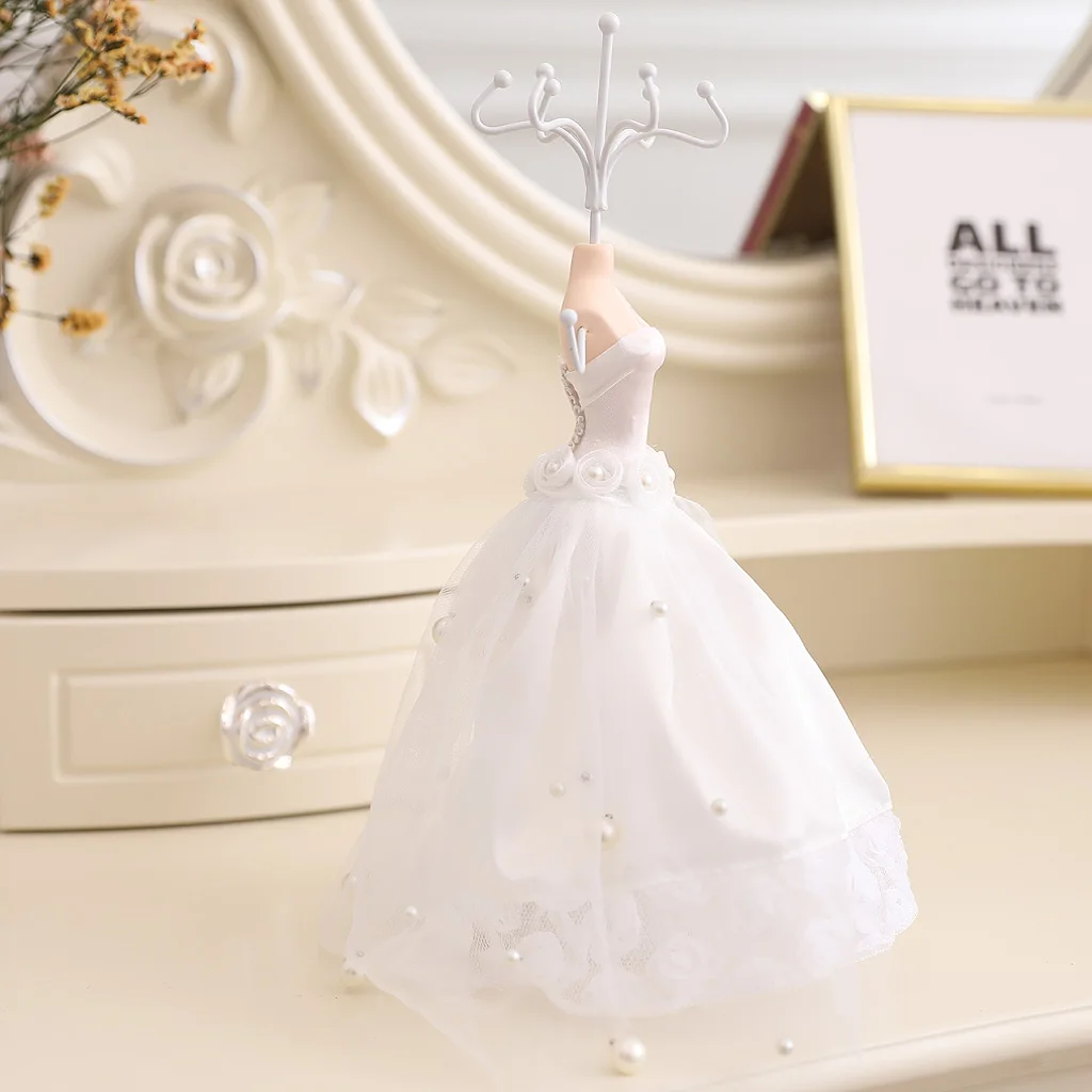 Mini White Gown Lady Mannequin Earring Bracelet Jewelry Stand Display Holder
