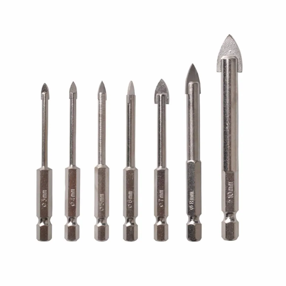 8 Pieces YG6X Alloy Steel Glass and Tile Drill Bits Set 3-12 mm Glass Ceramic Tile Cutter Power Tools Drill Set,1/4