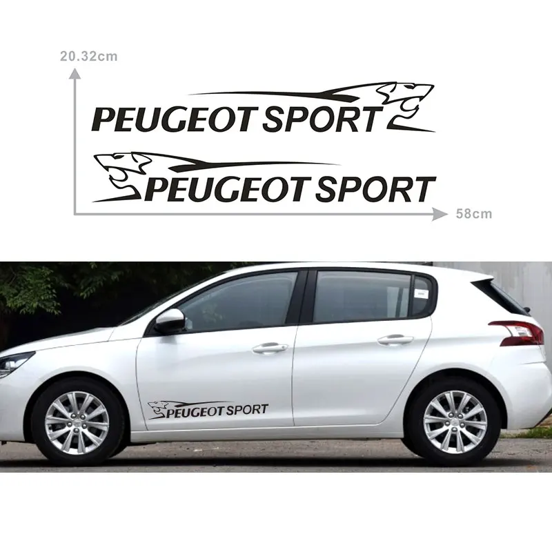 2 шт. 58 х 8,5 см для peugeot sport 106 205 206 207 208 307 308 графика деколи#-0004